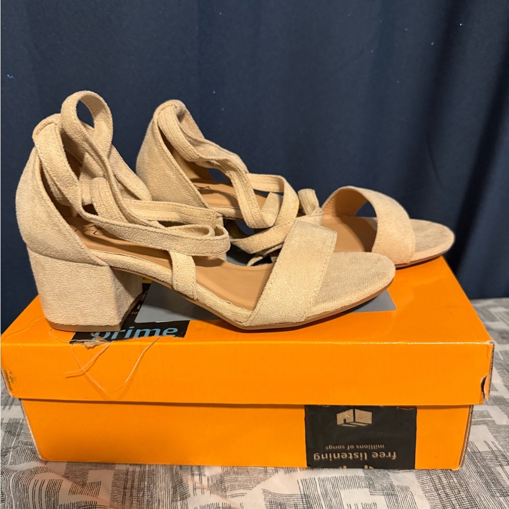 Tan Suede Woven Heels